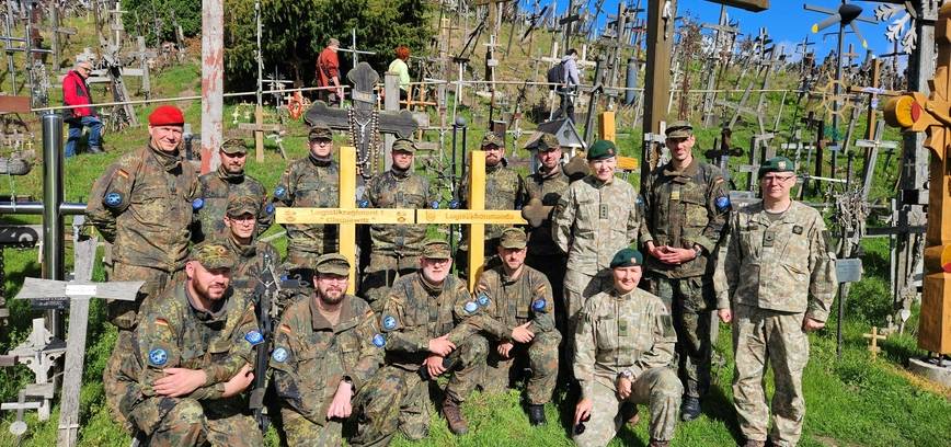 German Soldiers Erect Two New Crosses on the Hill of Crosses