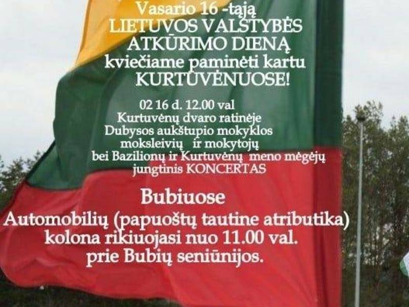 Šventiniai automobilių žygiai iš Bazilionų, Bubių, Gilvyčių, Kurtuvėnų į Kurtuvėnų miestelio aikštę. KONCERTAS